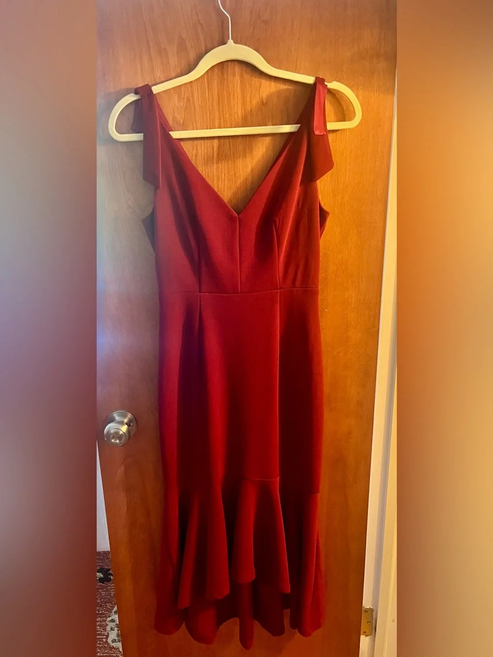 Lulu's Deep Red V-Neck Midi Dress
